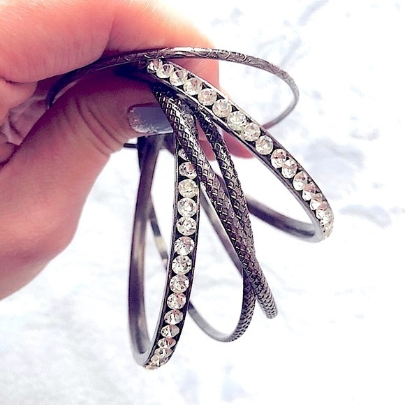 No Brand Jewelry - Vintage Bangle Faux Diamond Bracelets  Set of 5 Costume Jewelry Silver